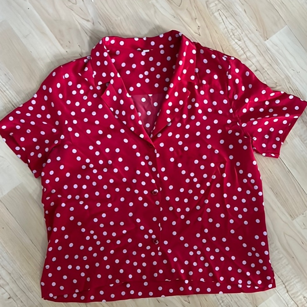 Red Polka Dot Silk Button Down Shirt